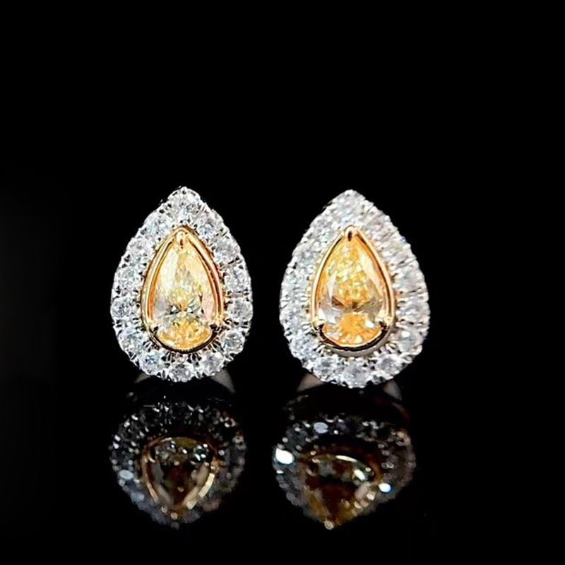14k Gold 0.6 Ctw Natural Yellow Diamond & Diamond Earrings - 5
