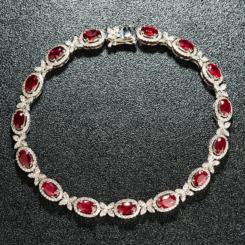 14k Gold 5.00 Ctw Natural Ruby & Diamond Bracelet: Ref:230939155 // gold content:14k gold // main gemstone:ruby // shape:oval // carat weight:4. 12ct // color:pigeonblood red // treatment:natural // // adjacent gemstone 2 : diamond // shape:round // c