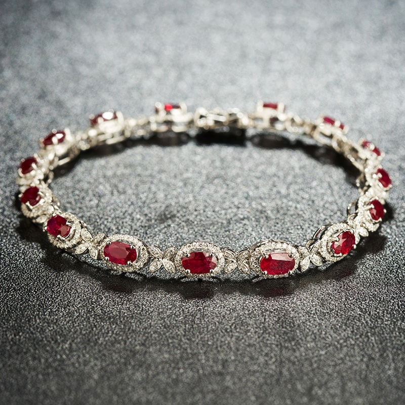 14k Gold 5.00 Ctw Natural Ruby & Diamond Bracelet - 2