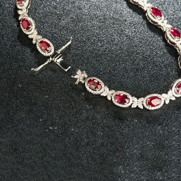 14k Gold 5.00 Ctw Natural Ruby & Diamond Bracelet - 7