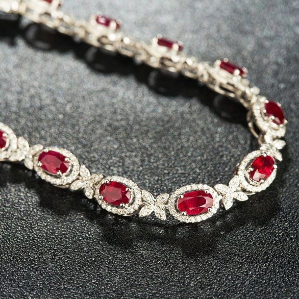 14k Gold 5.00 Ctw Natural Ruby & Diamond Bracelet - 8