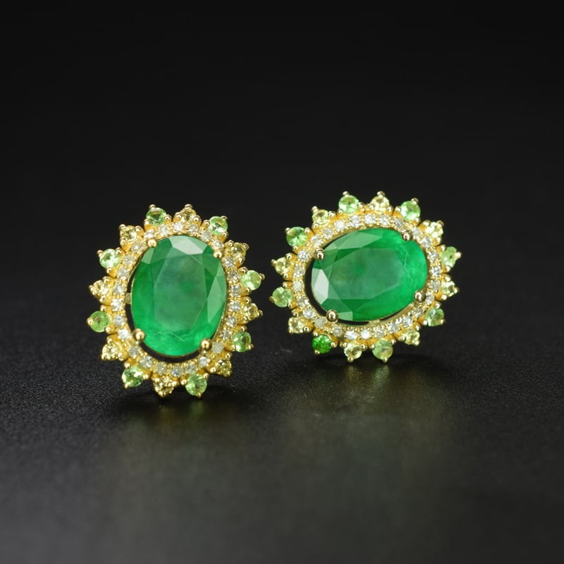 14k Gold 3.24 Ctw Natural Emerald & Diamond Earrings - 3