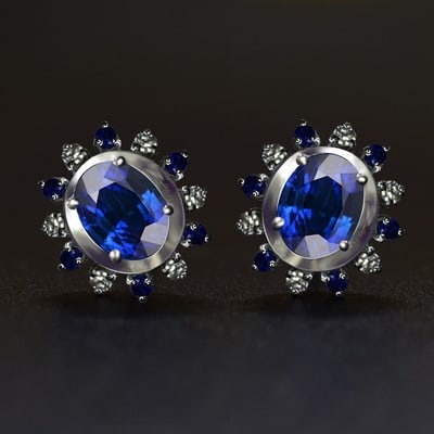 14k Gold 2.33 Ctw Natural Sapphire & Sapphire Earrings - 2