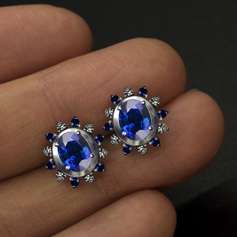 14k Gold 2.33 Ctw Natural Sapphire & Sapphire Earrings - 3