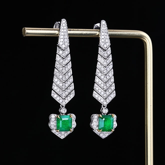14k Gold 3.17 Ctw Vivid Green Natural Emerald & Diamond Earrings - 3