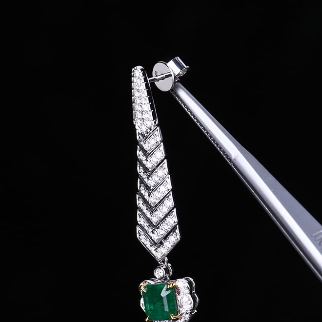 14k Gold 3.17 Ctw Vivid Green Natural Emerald & Diamond Earrings - 4