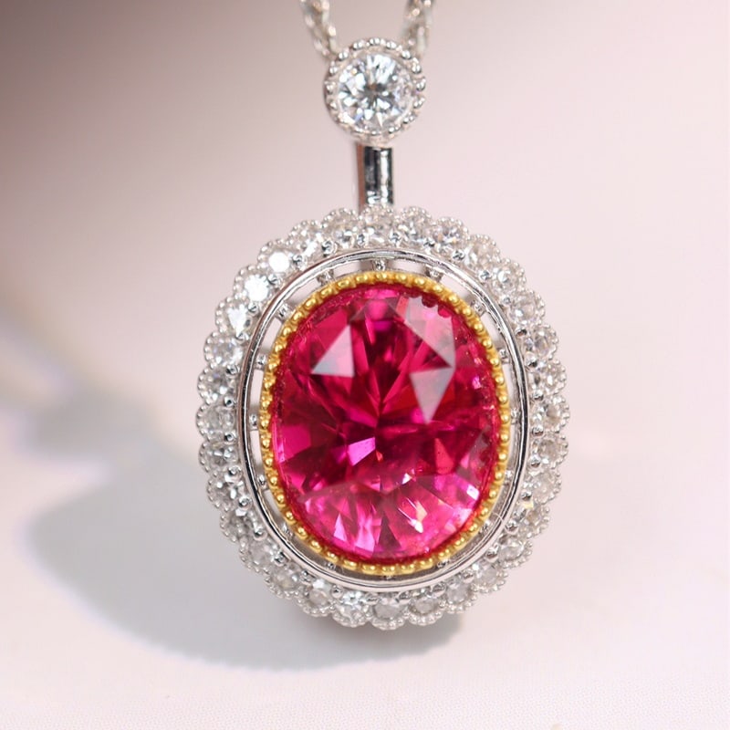 14k Gold 2.23 Ctw Natural Spinel & Diamond Pendant( Without Chain ): Ref:230939170 // gold content:14k gold // main gemstone:spinel // shape:oval // carat weight:2. 02ct // color:lotus color // treatment:natural // // adjacent gemstone 2 : diamond // shape:round //