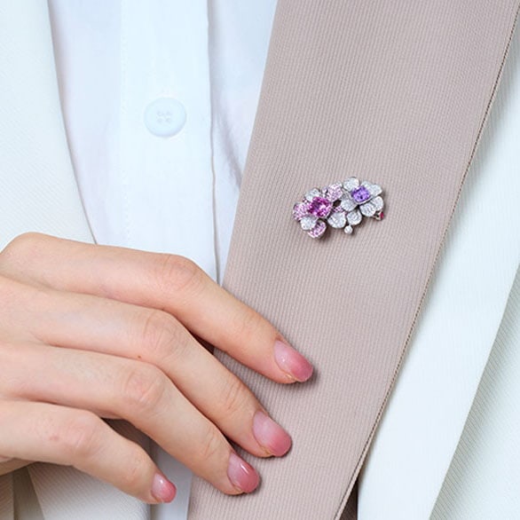 14k Gold 2.99 Ctw Natural Sapphire & Diamond & Flowers Ring/brooch/pendant( Without Chain ) - 5