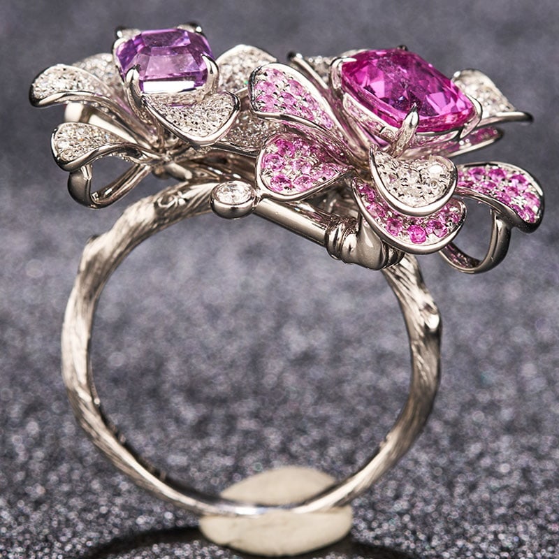 14k Gold 2.99 Ctw Natural Sapphire & Diamond & Flowers Ring/brooch/pendant( Without Chain ) - 8