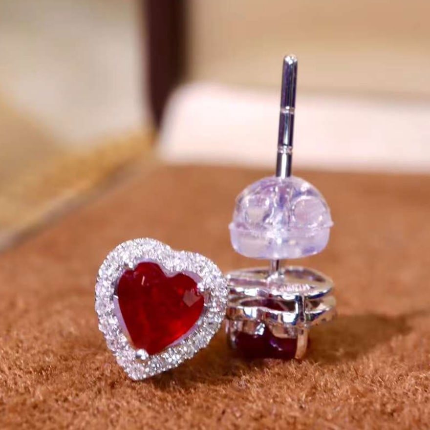 14k Gold 1.13 Ctw Vivid Red Natural Ruby & Diamond Earrings - 3