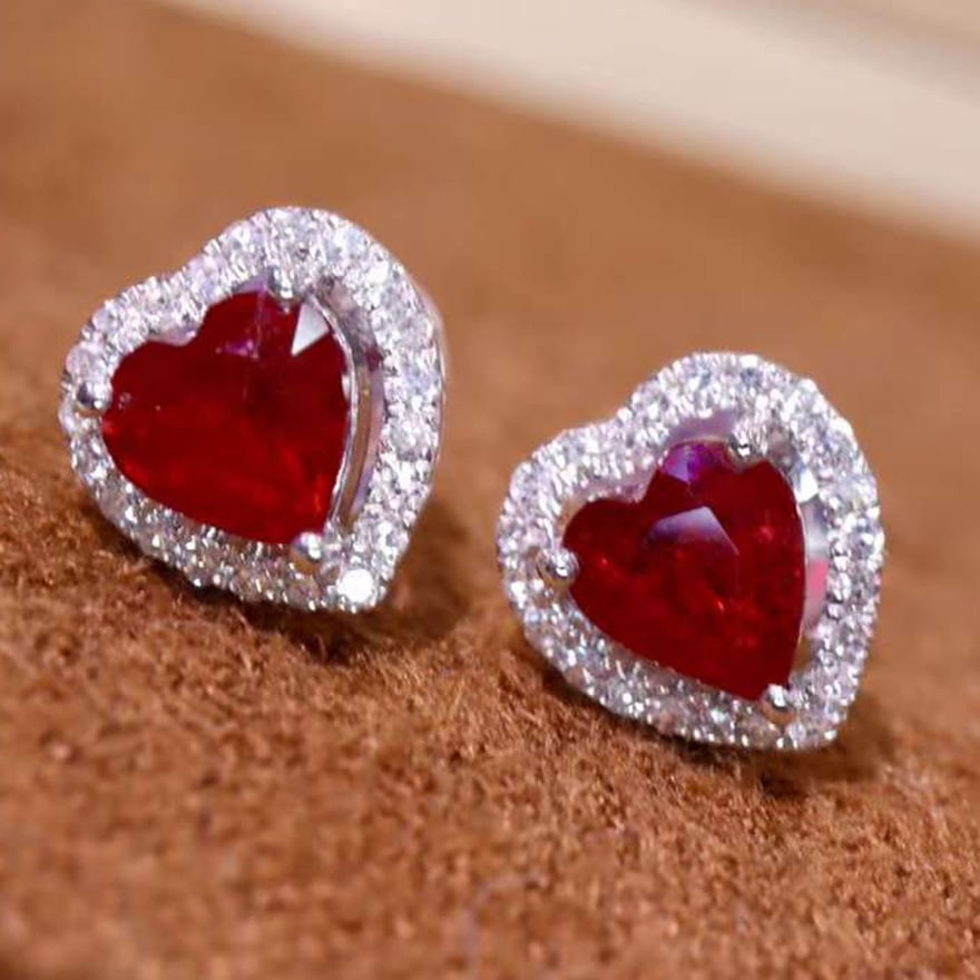 14k Gold 1.13 Ctw Vivid Red Natural Ruby & Diamond Earrings - 5