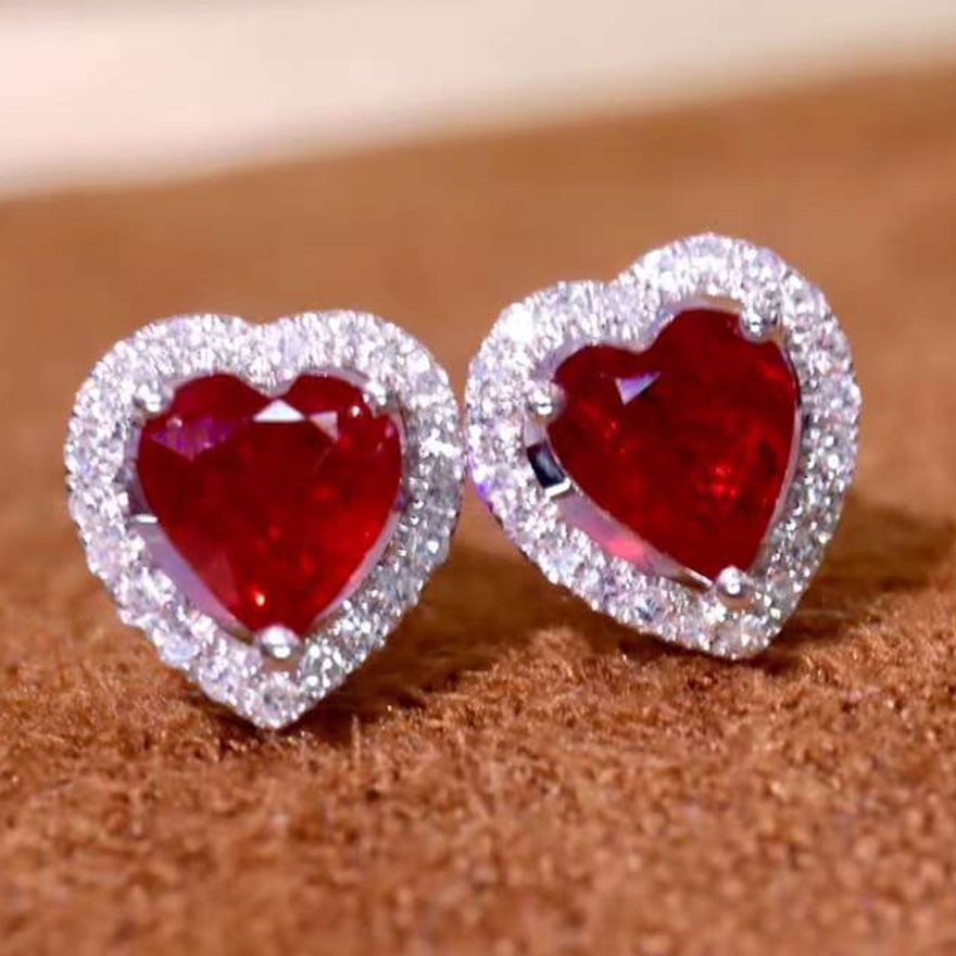 14k Gold 1.13 Ctw Vivid Red Natural Ruby & Diamond Earrings - 8