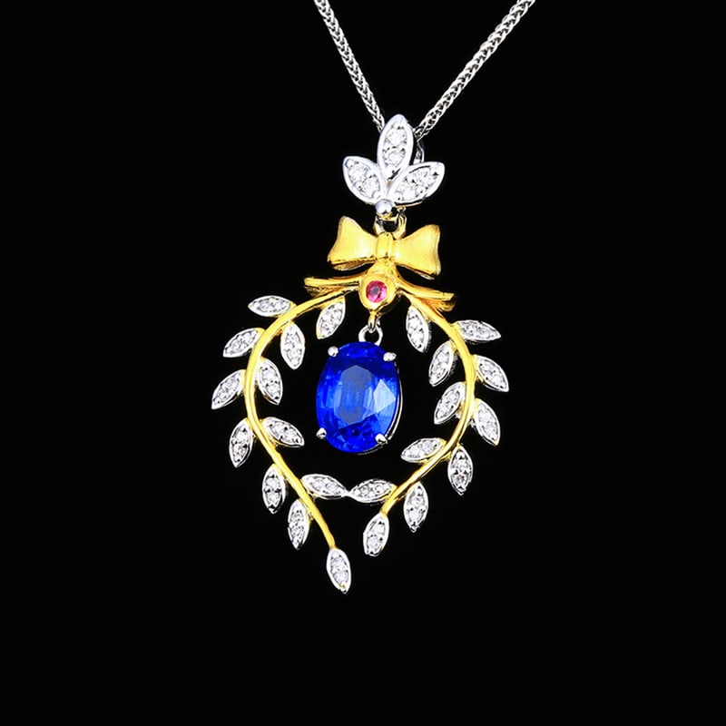 14k Gold 1.61 Ctw Natural Sapphire & Diamond Pendant( Without Chain ) - 3