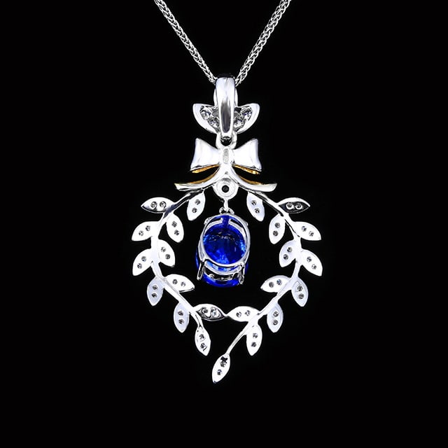 14k Gold 1.61 Ctw Natural Sapphire & Diamond Pendant( Without Chain ) - 4