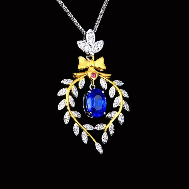 14k Gold 1.61 Ctw Natural Sapphire & Diamond Pendant( Without Chain ) - 5