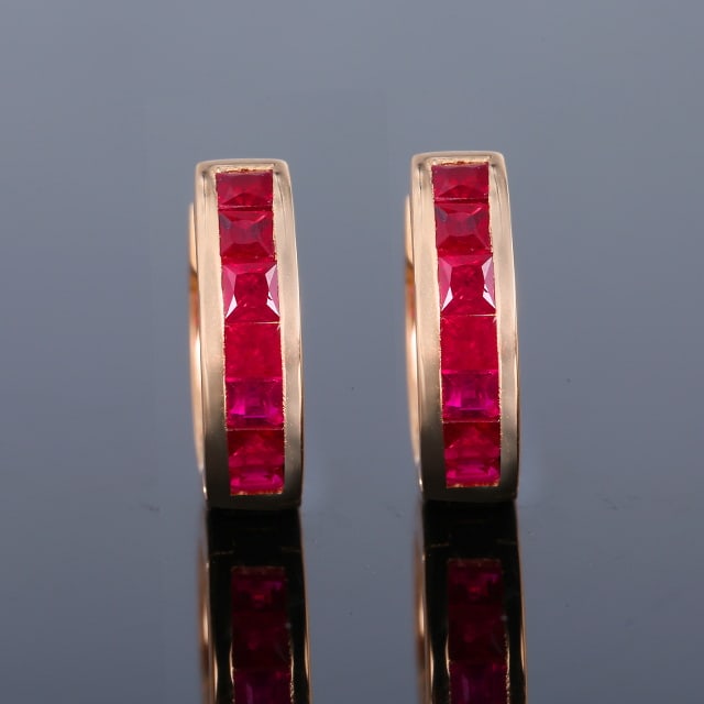 14k Gold 1.2 Ct Natural Ruby Earrings - 5
