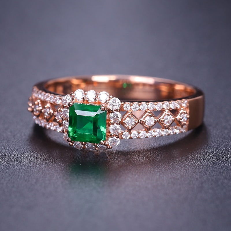 14k Gold 0.69 Ctw Vivid Green Natural Emerald & Diamond Ring - 3