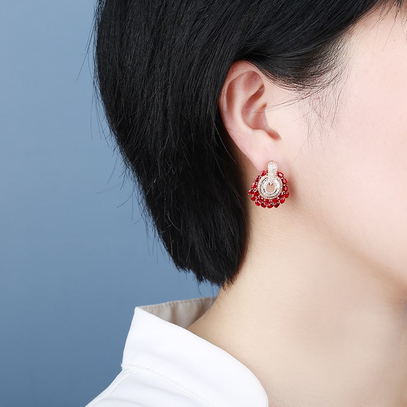 14k Gold 4.77 Ctw Natural Ruby & Diamond Earrings - 2