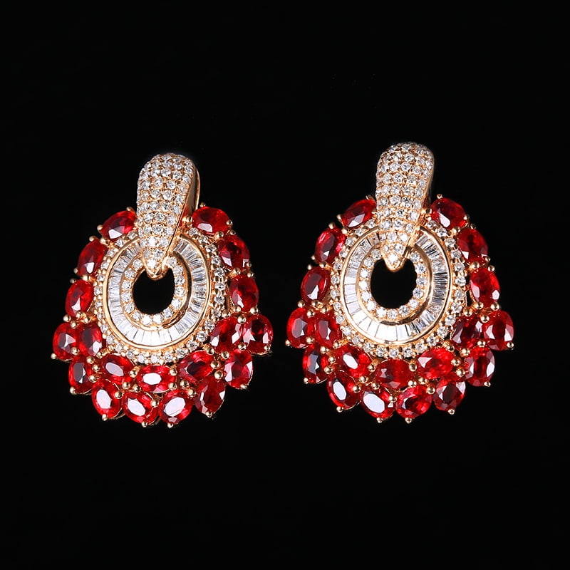 14k Gold 4.77 Ctw Natural Ruby & Diamond Earrings - 3