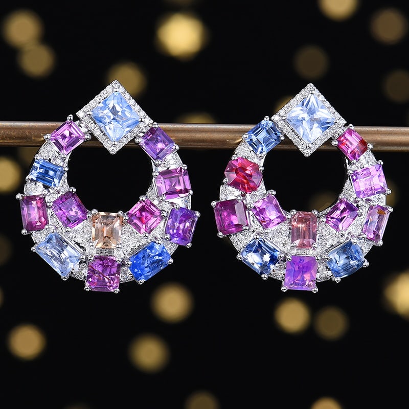 14k Gold 8.93 Ctw Natural Sapphire & Diamond Earrings: Ref:230939185 // gold content:14k gold // main gemstone:sapphire // shape:multiply // carat weight:8. 59ct // color:color // treatment:natural // // adjacent gemstone 2 : diamond // number of stones:1