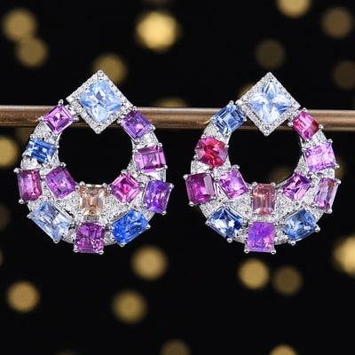 14k Gold 8.93 Ctw Natural Sapphire & Diamond Earrings - 2