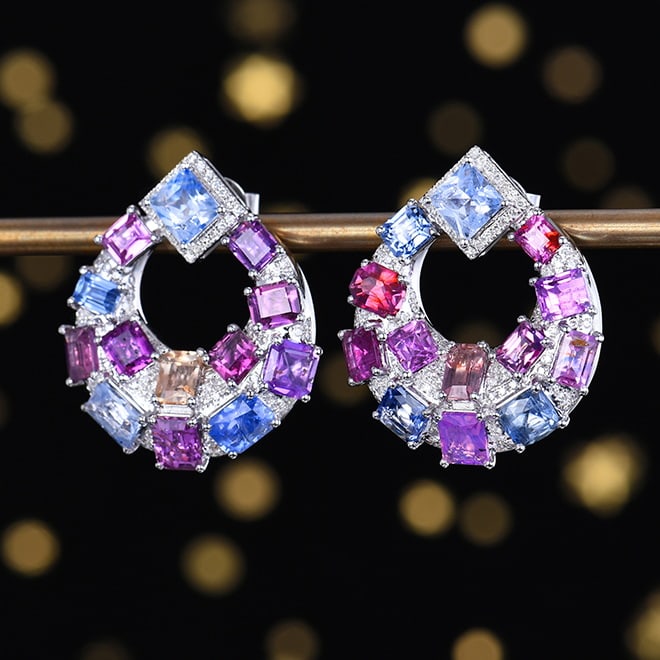 14k Gold 8.93 Ctw Natural Sapphire & Diamond Earrings - 4