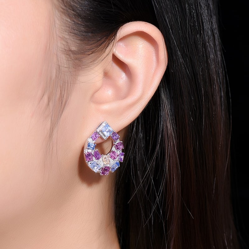 14k Gold 8.93 Ctw Natural Sapphire & Diamond Earrings - 8