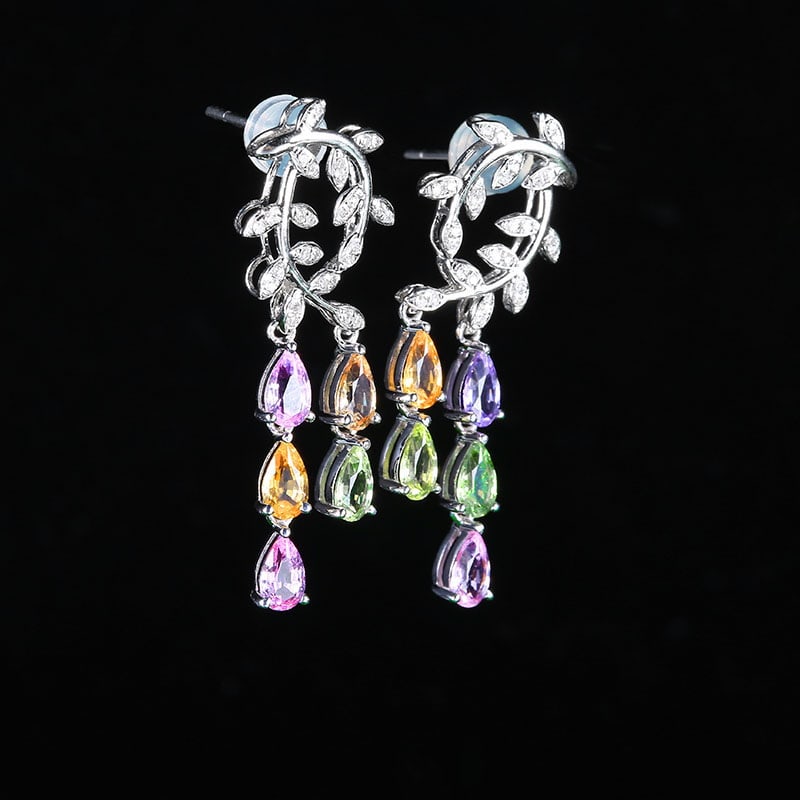 14k Gold 2.62 Ctw Natural Sapphire & Diamond Earrings - 3