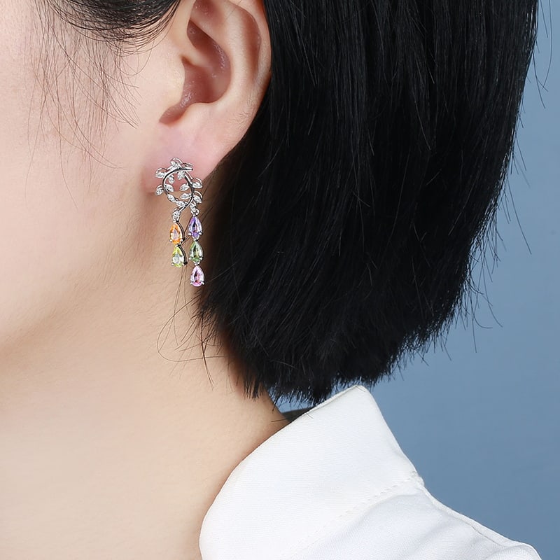 14k Gold 2.62 Ctw Natural Sapphire & Diamond Earrings - 4