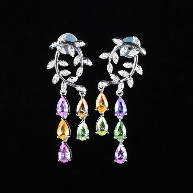 14k Gold 2.62 Ctw Natural Sapphire & Diamond Earrings - 6