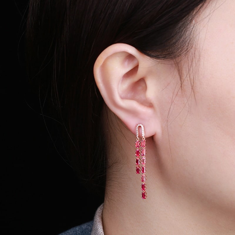 14k Gold 2.86 Ctw Natural Ruby & Diamond Earrings - 2