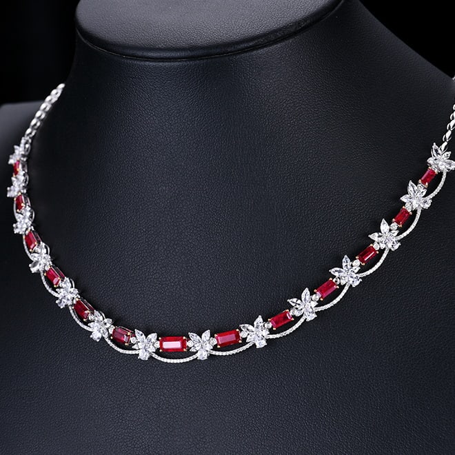 14k Gold 4.50 Ctw Natural Ruby & Diamond Necklace - 5