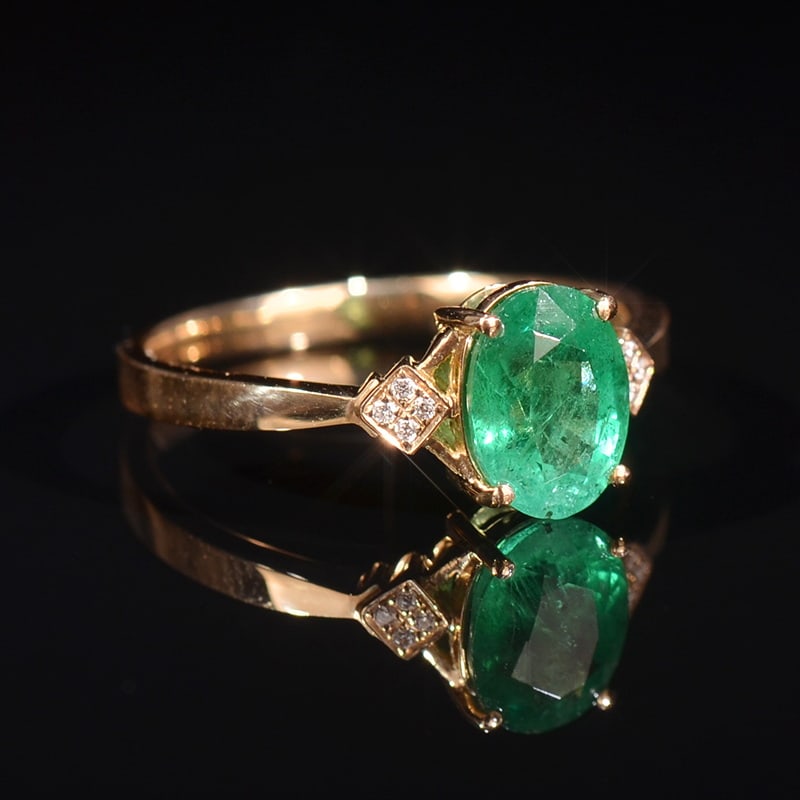 14k Gold 1.17 Ctw Natural Emerald & Diamond Ring - 2
