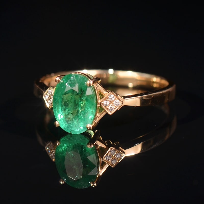 14k Gold 1.17 Ctw Natural Emerald & Diamond Ring - 4