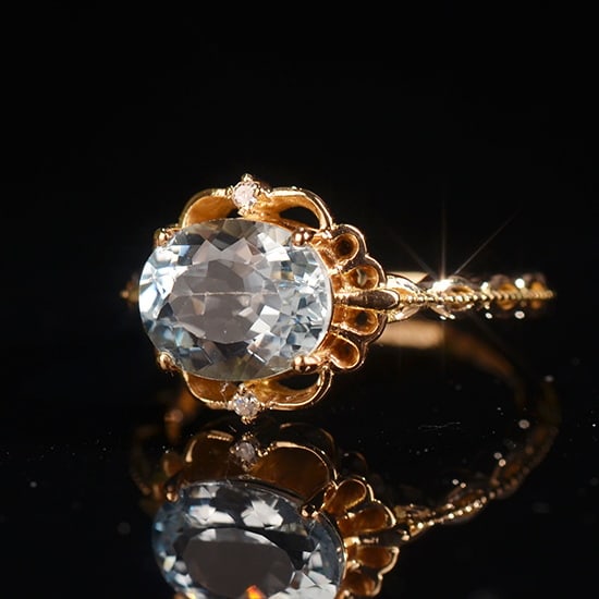 14k Gold 1.71 Ctw Natural Aquamarine & Diamond Ring - 4