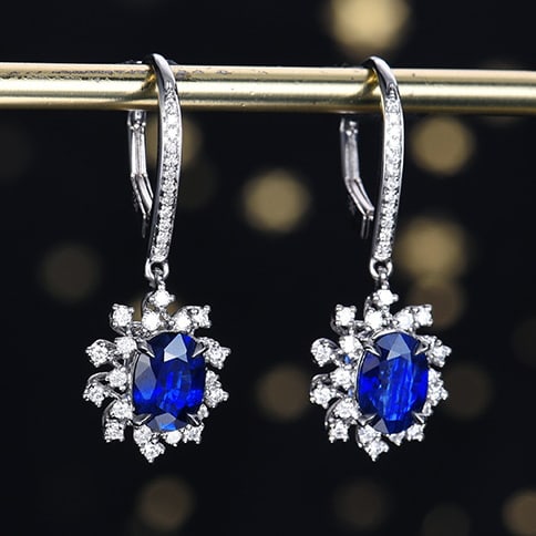 14k Gold 2.30 Ctw Natural Sapphire & Diamond Earrings - 4