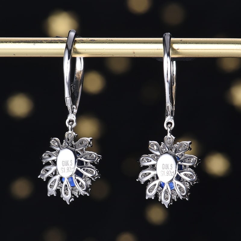 14k Gold 2.30 Ctw Natural Sapphire & Diamond Earrings - 5