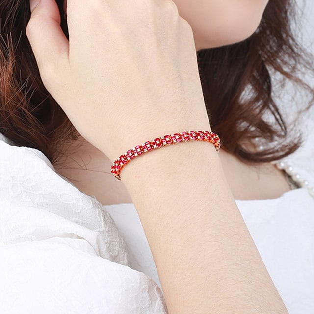 14k Gold 6.78 Ctw Natural Ruby & Diamond Bracelet - 2