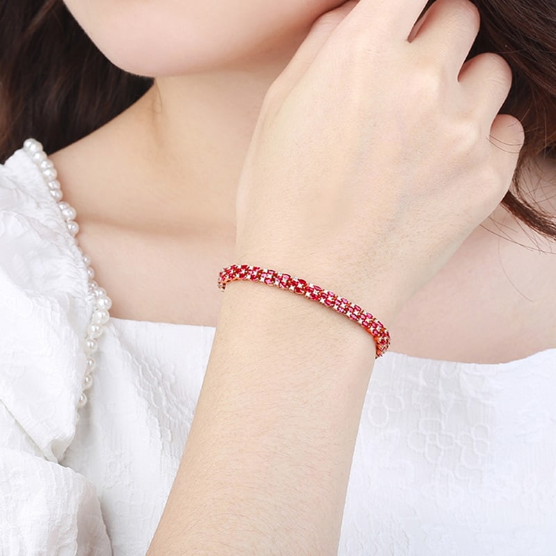 14k Gold 6.78 Ctw Natural Ruby & Diamond Bracelet - 4