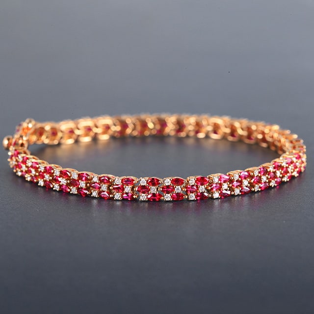 14k Gold 6.78 Ctw Natural Ruby & Diamond Bracelet - 5