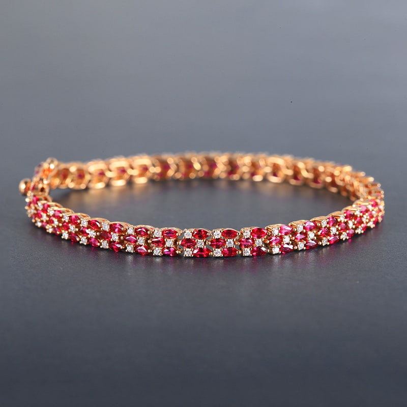 14k Gold 6.78 Ctw Natural Ruby & Diamond Bracelet - 6