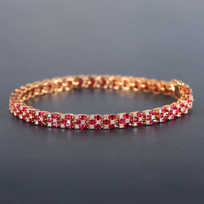 14k Gold 6.78 Ctw Natural Ruby & Diamond Bracelet - 7
