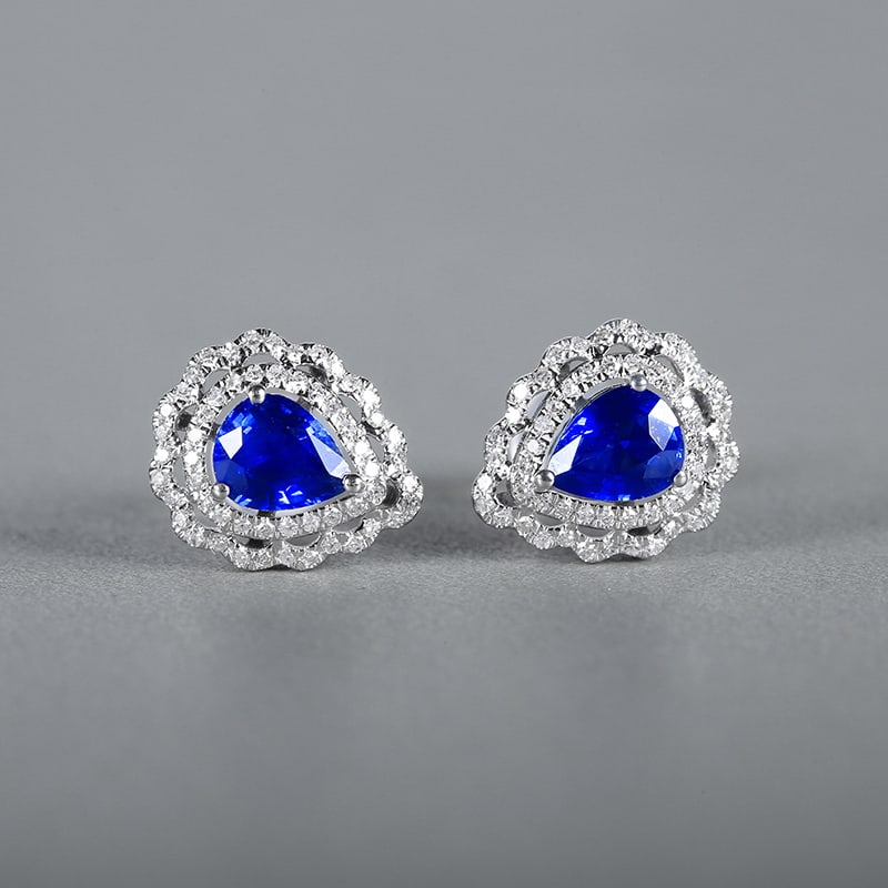 14k Gold 1.69 Ctw Natural Sapphire & Diamond Earrings: Ref:230939211 // gold content:14k gold // main gemstone:sapphire // shape:pear // carat weight:1. 36ct // color:royal blue // treatment:natural // // adjacent gemstone 2 : diamond // number of