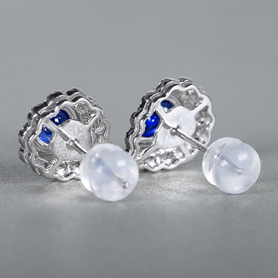 14k Gold 1.69 Ctw Natural Sapphire & Diamond Earrings - 2