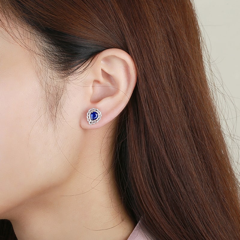 14k Gold 1.69 Ctw Natural Sapphire & Diamond Earrings - 6