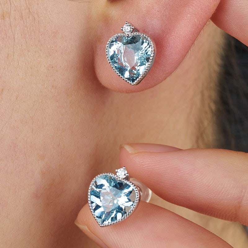 14k Gold 2.86 Ct Natural Aquamarine & Diamond Earrings - 3