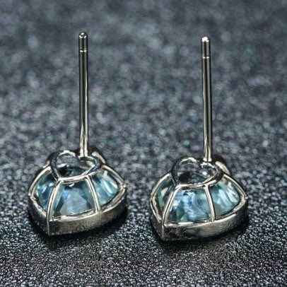 14k Gold 2.86 Ct Natural Aquamarine & Diamond Earrings - 4