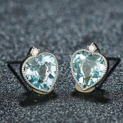 14k Gold 2.86 Ct Natural Aquamarine & Diamond Earrings - 5