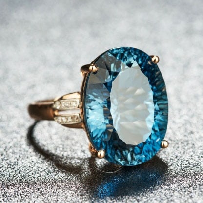 14k Gold 16.52 Ct Natural Topaz & Diamond Ring - 2