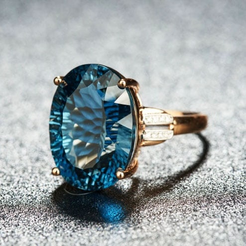 14k Gold 16.52 Ct Natural Topaz & Diamond Ring - 4